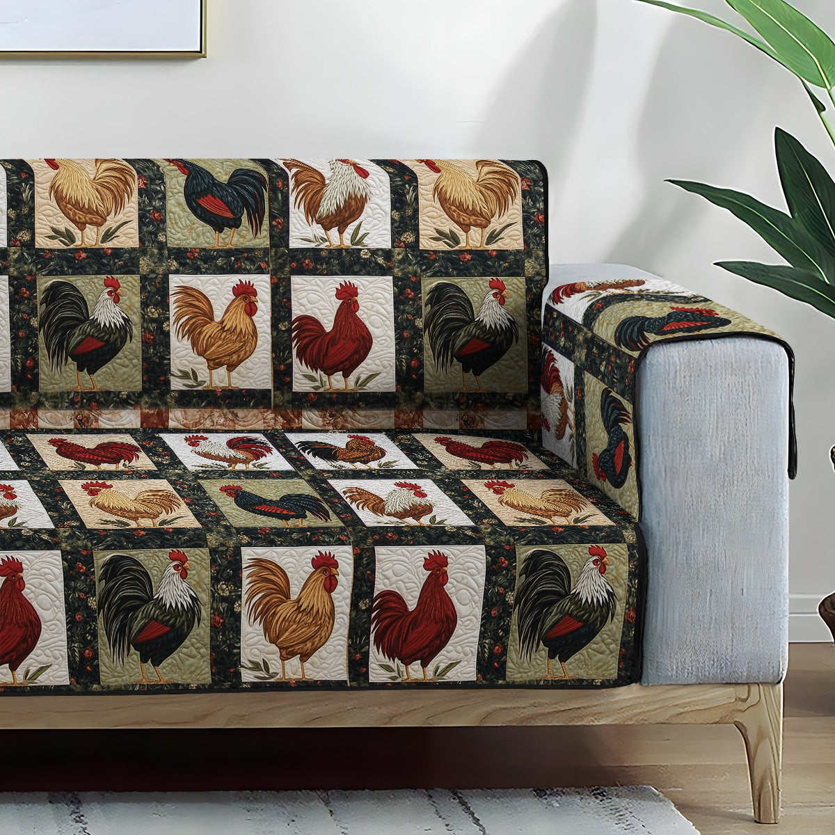 Rustic Rooster Quilt Quilted Sofa Cover NCU0PT955