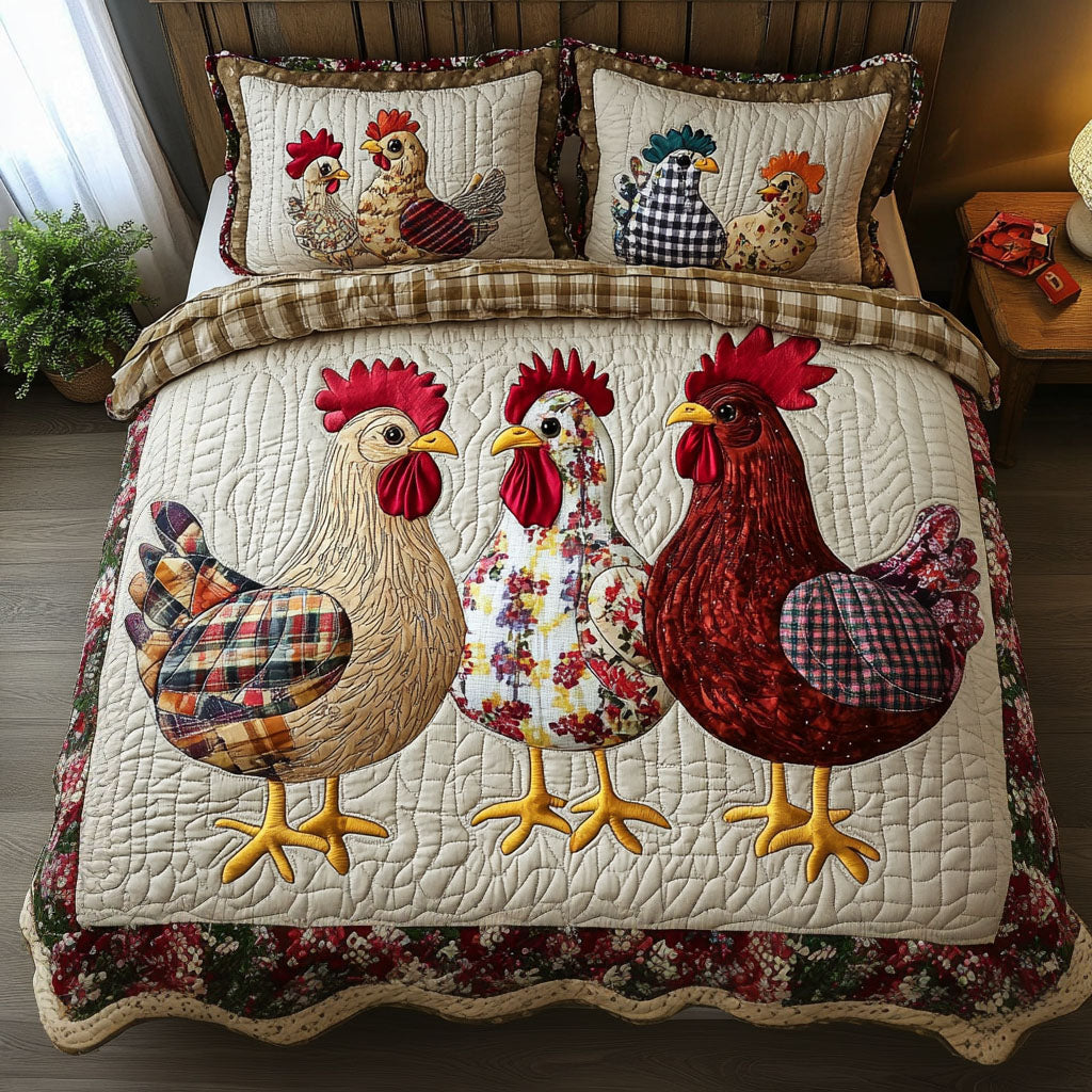Rustic Roosters 3-Piece Quilted Bedding Set NCU0NT3534