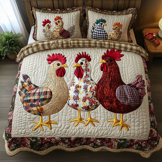 Rustic Roosters 3-Piece Quilted Bedding Set NCU0NT3534