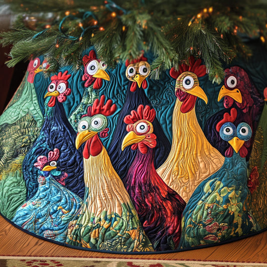 Rustic Roosters Quilted Christmas Tree Skirt NCU0PT2279