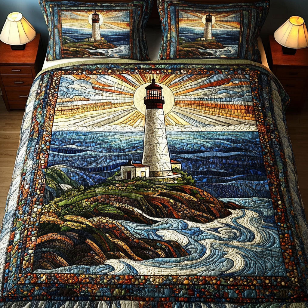 Rustic Shore Lighthouse 3-Piece Quilted Bedding Set NCU0NT3360