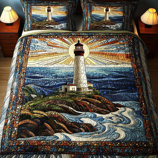 Rustic Shore Lighthouse 3-Piece Quilted Bedding Set NCU0NT3360