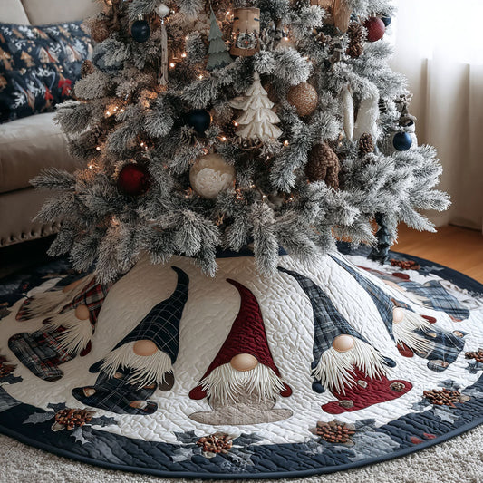 Rustic Snow Gnomes Christmas Quilted Tree Skirt NCU0PT10636