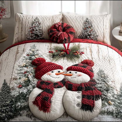 Rustic Snowman Couple 3-Piece Quilted Bedding Set NCU0NT11352