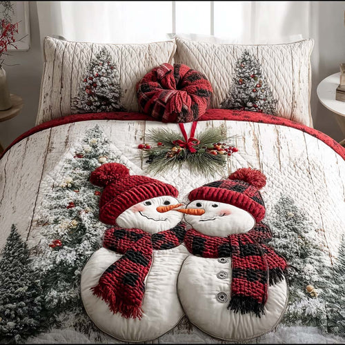 Rustic Snowman Couple 3-Piece Quilted Bedding Set NCU0NT11352