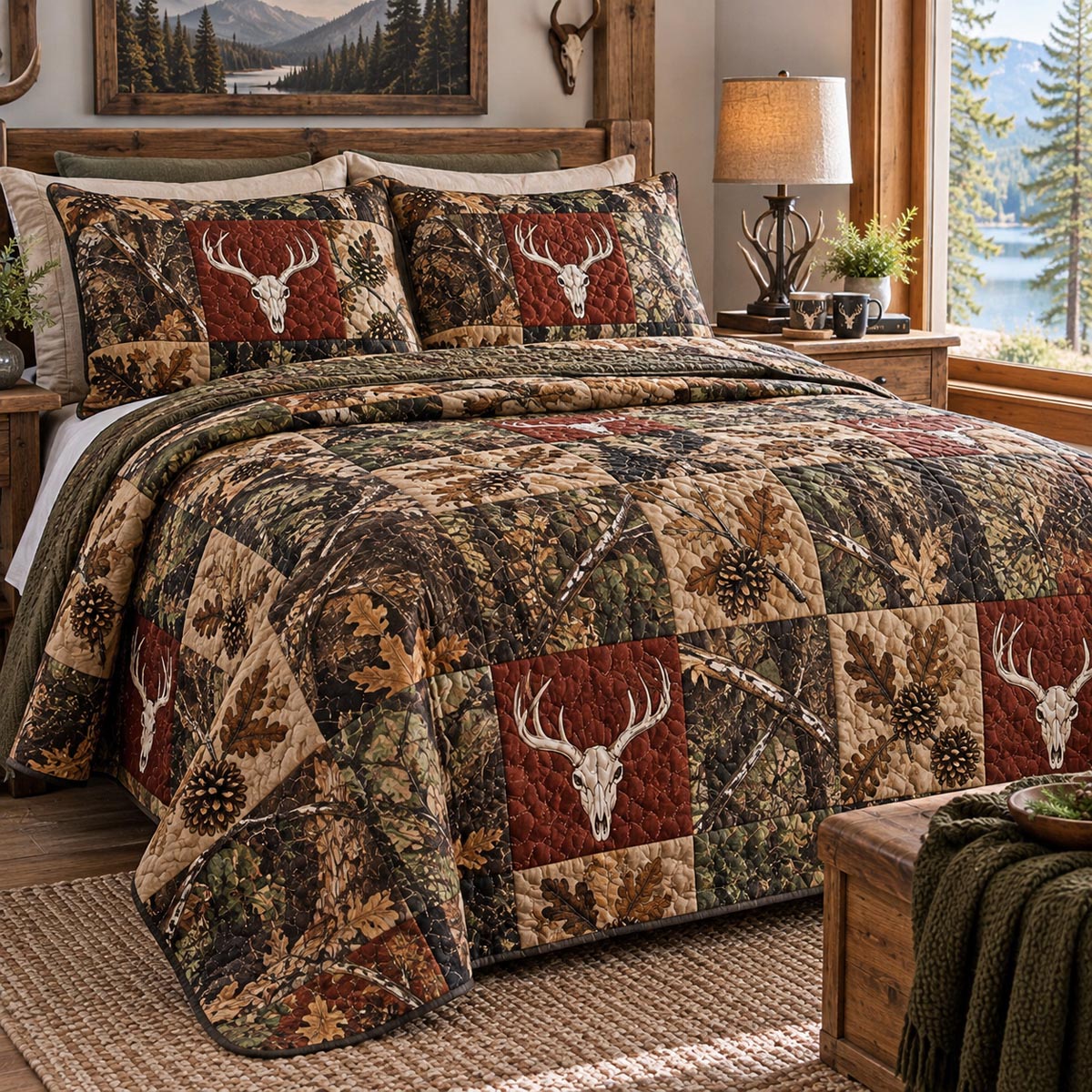 Rustic Stag Country 3-Piece Quilted Bedding Set NCU0DV10496