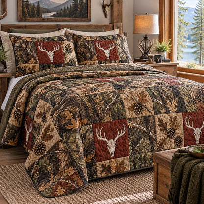 Rustic Stag Country 3-Piece Quilted Bedding Set NCU0DV10496