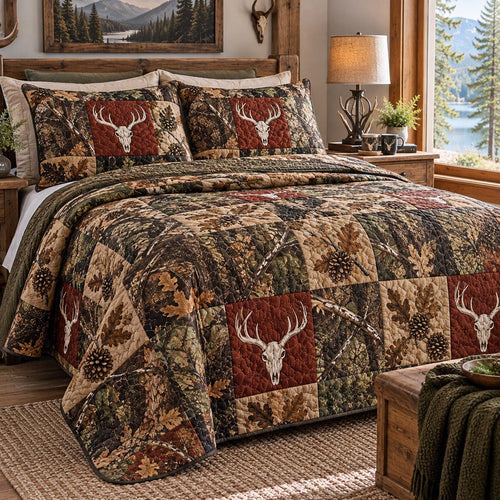 Rustic Stag Country 3-Piece Quilted Bedding Set NCU0DV10496