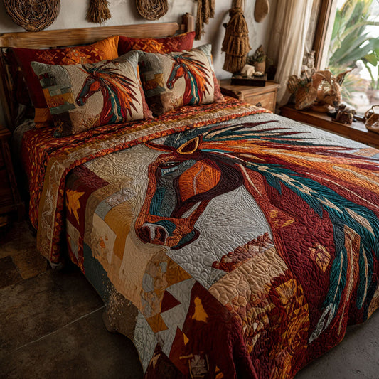 Rustic Stallion 3-Piece Quilted Bedding Set NCU0DK12273