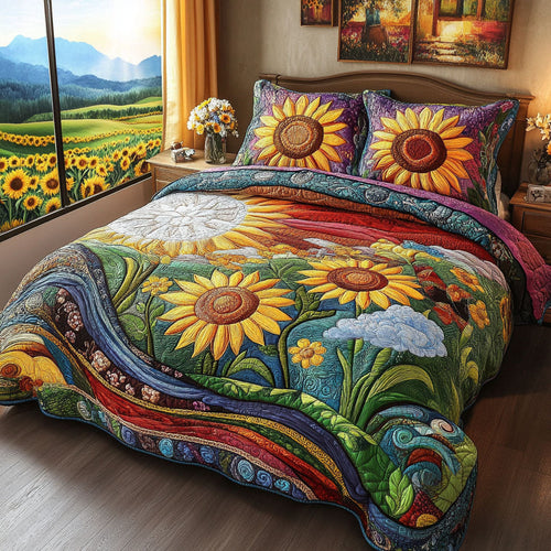 Rustic Sunburst 3-Piece Quilted Bedding Set NCU0PT4790