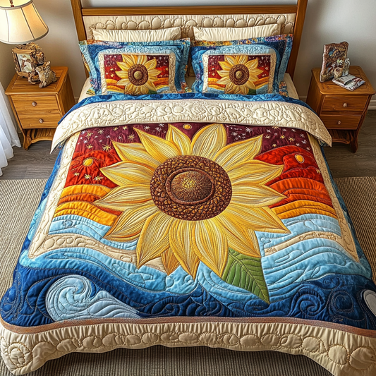 Rustic Sunflower 3-Piece Quilted Bedding Set NCU0DK4033