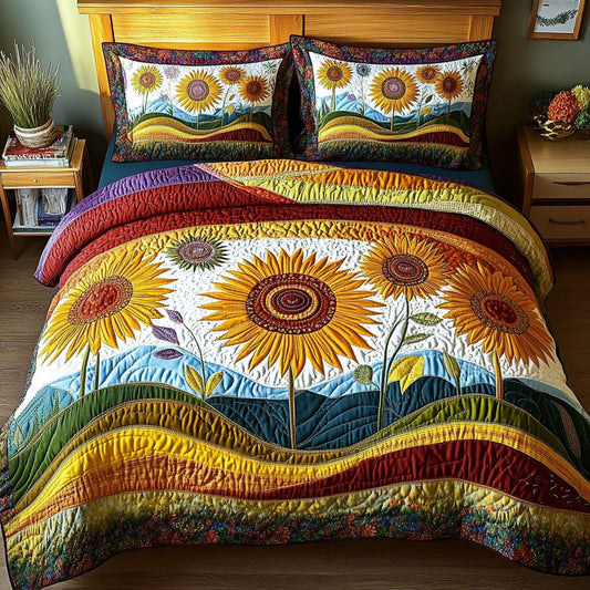 Rustic Sunflower Charm 3-Piece Quilted Bedding Set NCU0PT4480