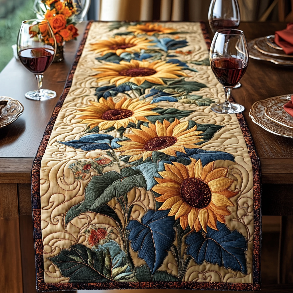 Rustic Sunflower Quilted Table Runner NCU0DV3116