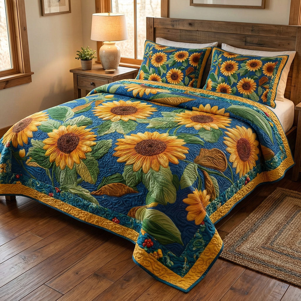 Rustic Sunflower Retreat 3-Piece Quilted Bedding Set NCU0PT11542