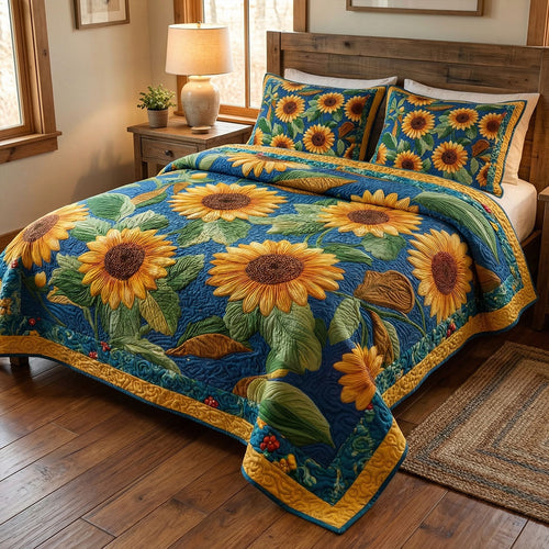 Rustic Sunflower Retreat 3-Piece Quilted Bedding Set NCU0PT11542