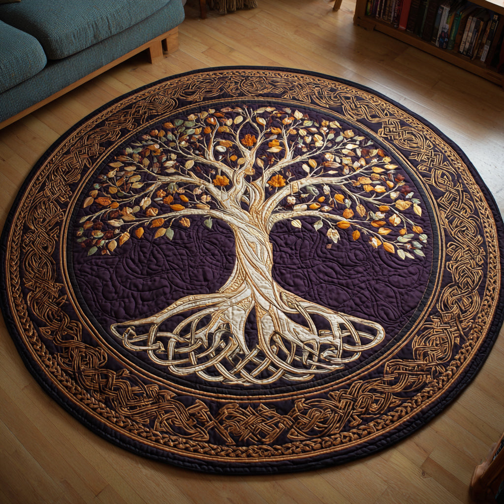 Rustic Tree of Life Quilted Round Mat NCU0HH634