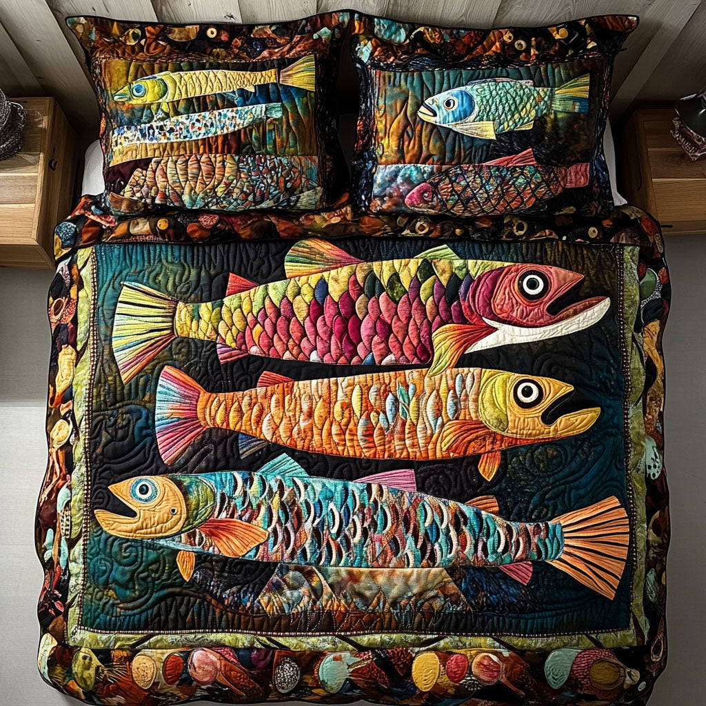 Rustic Trout 3-Piece Quilted Bedding Set NCU0PT3263