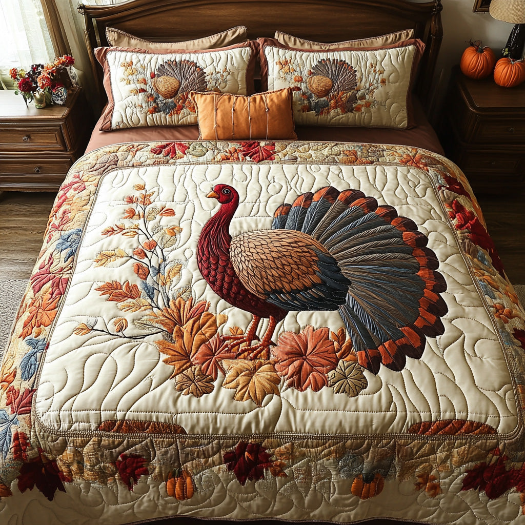 Rustic Turkey 3-Piece Quilted Bedding Set NCU0DV7224