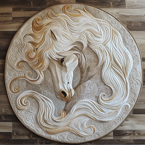 Rustic White Horse Quilted Round Mat NCU0DV5268