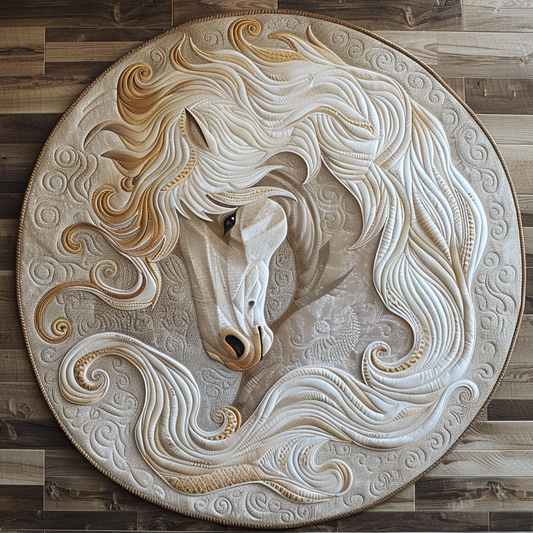 Rustic White Horse Quilted Round Mat NCU0DV5268
