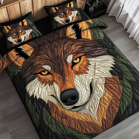 Rustic Wild Wolf 3-Piece Quilted Bedding Set NCU0NT4916