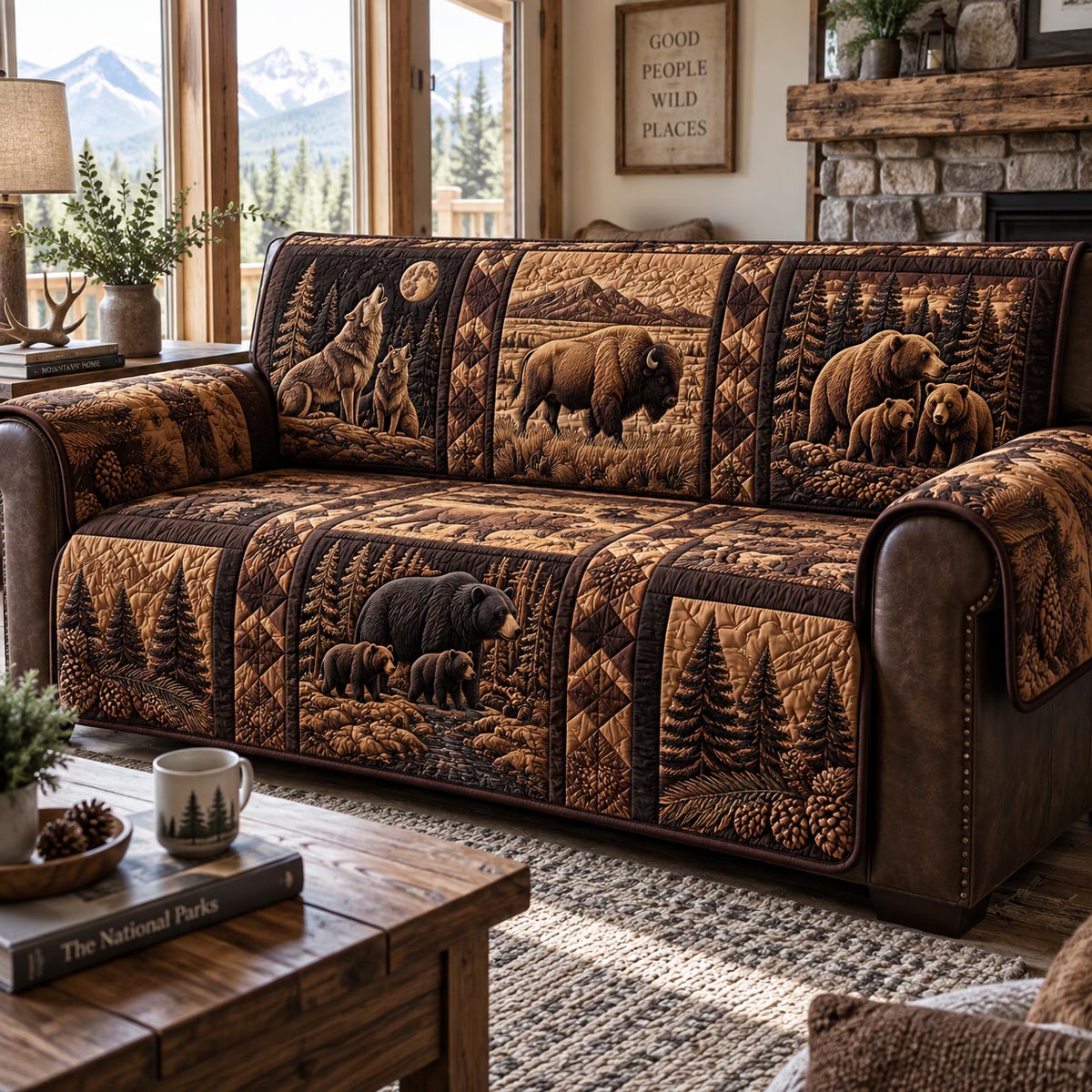 Rustic Wildlife Quilted Sofa Cover NCU0DV10102