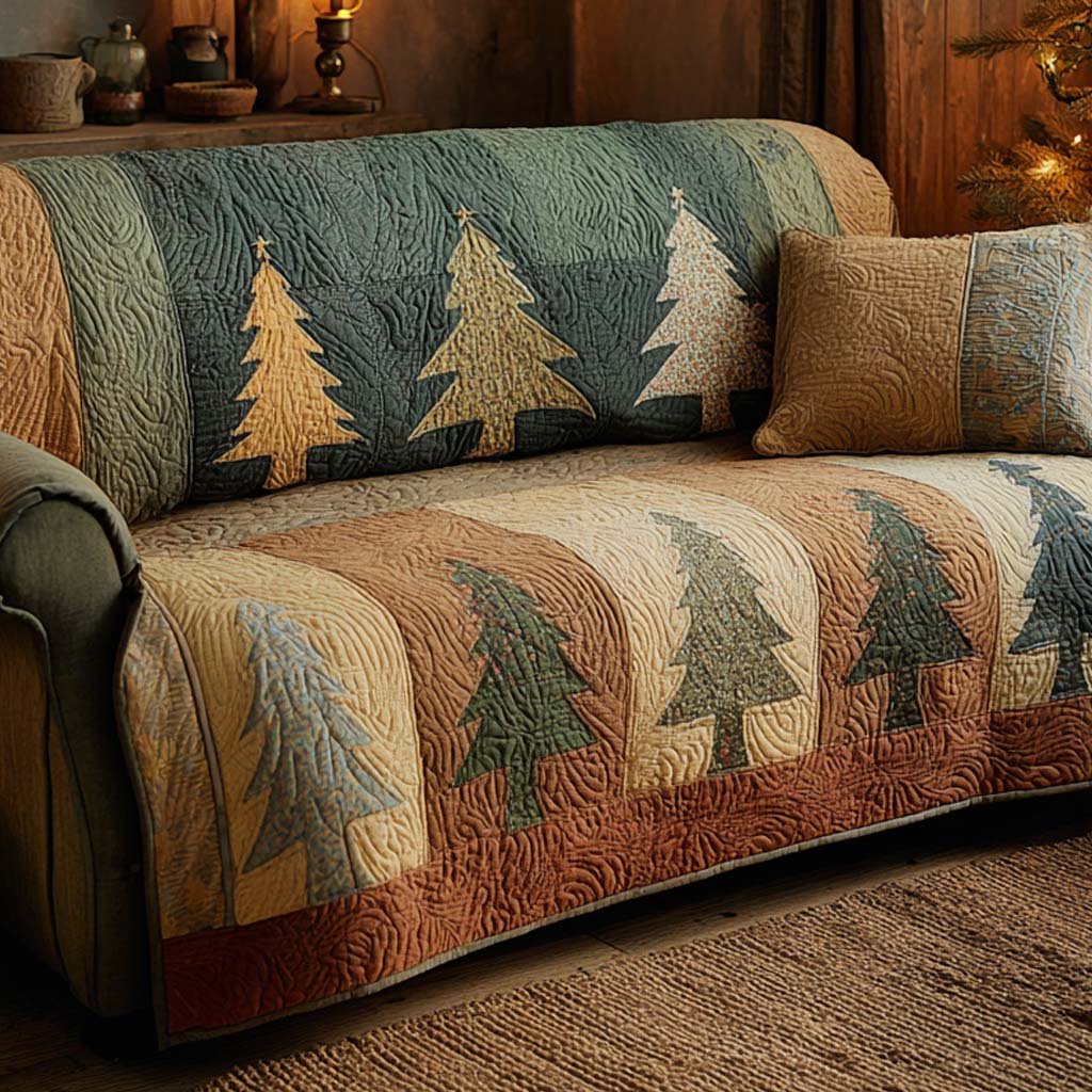 Rustic Winter Pines Quilted Sofa Cover NCU0XD1919