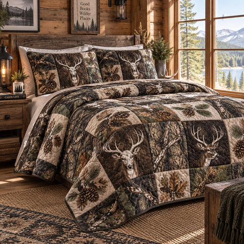 Rustic Woodland Deer 3-Piece Quilted Bedding Set NCU0DV10283