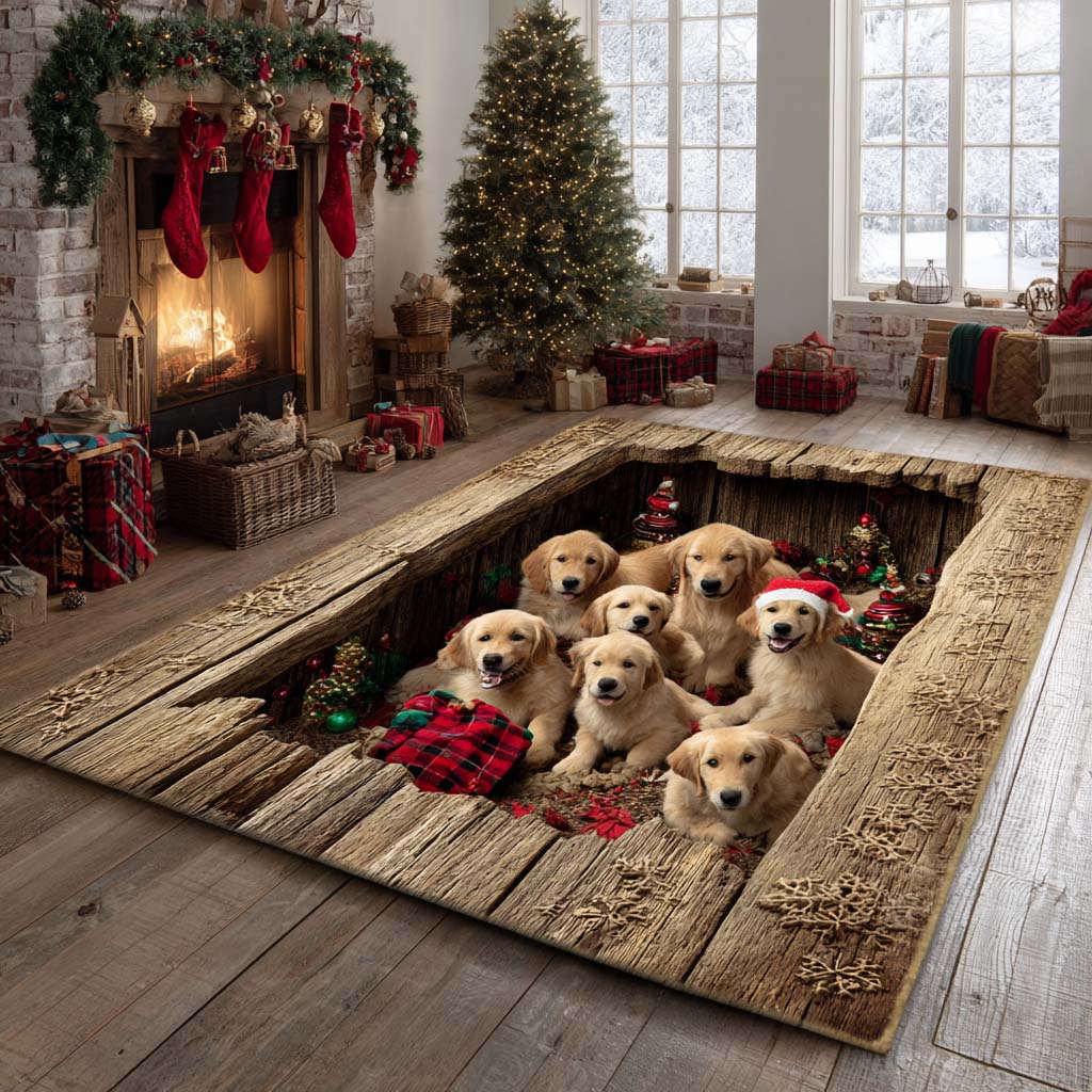 Christmas Golden Retriever Area Rug NCU0VT319