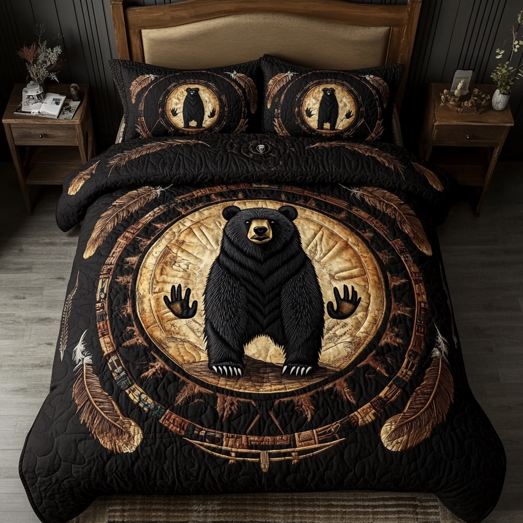 Sacred Bear Totem 3-Piece Quilted Bedding Set NCU0DK3474