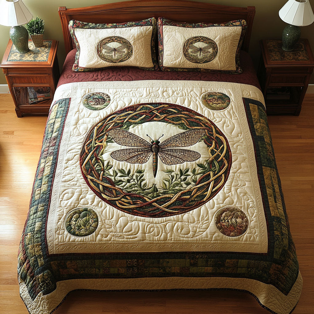 Sacred Dragonfly 3-Piece Quilted Bedding Set NCU0TD2617