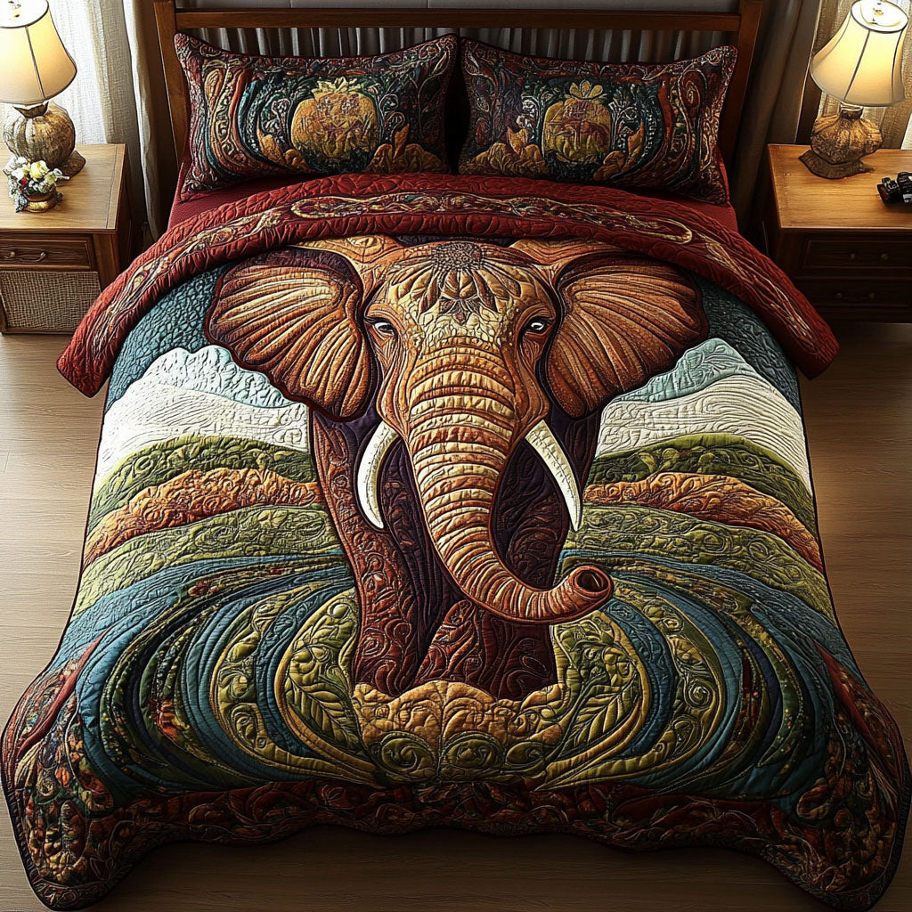 Sacred Elephant Escape 3-Piece Quilted Bedding Set NCU0PT4124