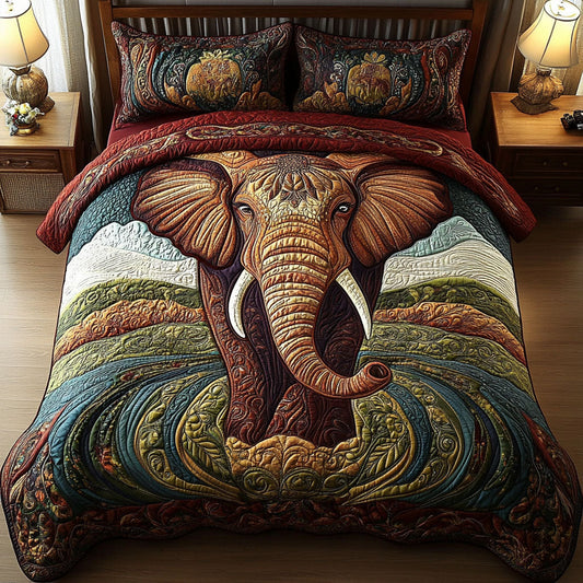 Sacred Elephant Escape 3-Piece Quilted Bedding Set NCU0PT4124