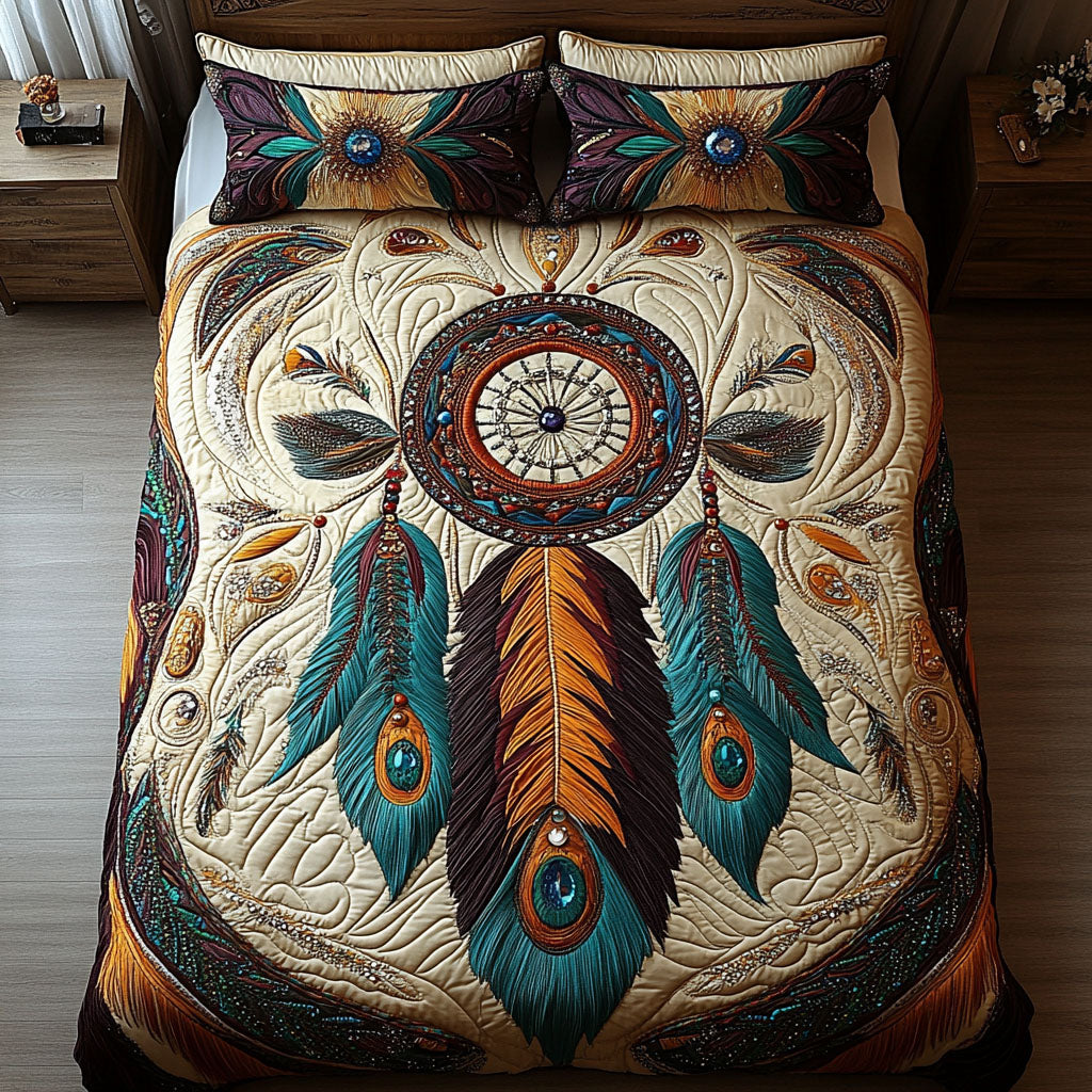 Sacred Feather Patterns 3-Piece Quilted Bedding Set NCU0PT3834