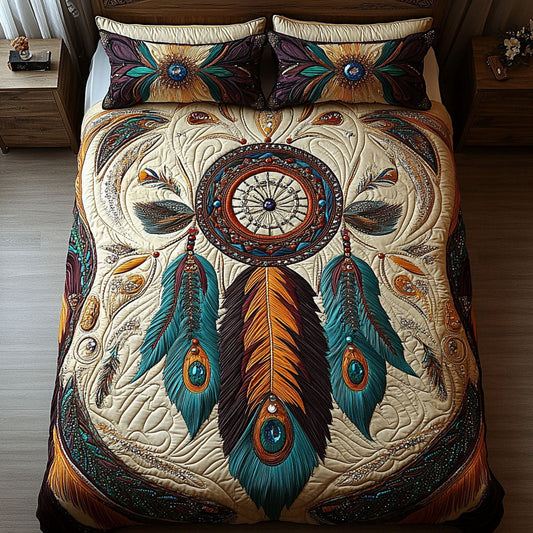 Sacred Feather Patterns 3-Piece Quilted Bedding Set NCU0PT3834