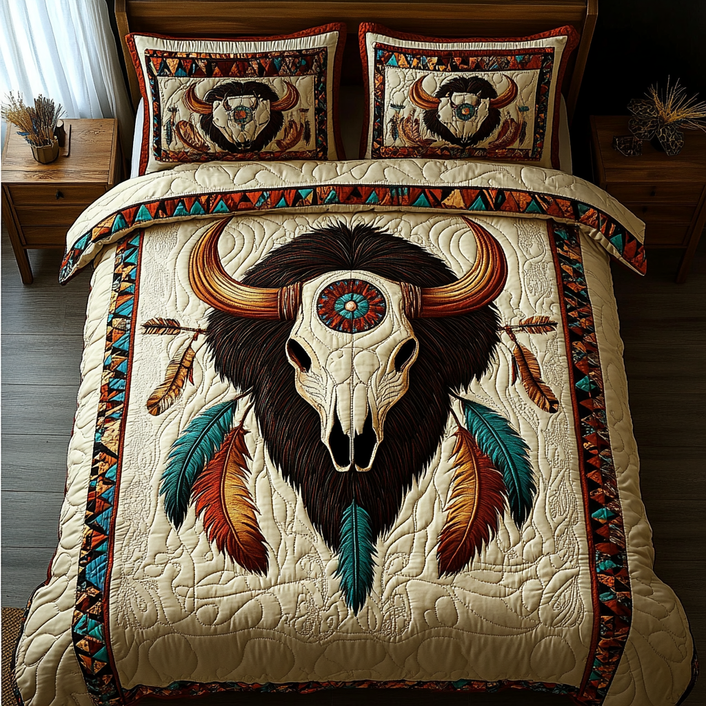 Sacred Feather Quilted Bedding Set NCU0DV2565