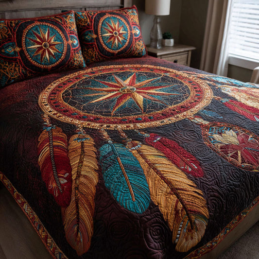 Sacred Feathers 3-Piece Quilted Bedding Set NCU0DK11909