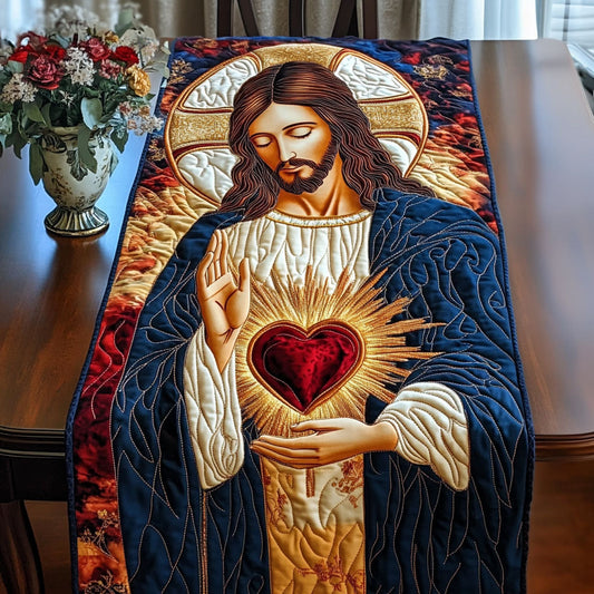 Sacred Heart Light Quilted Table Runner NCU0NT5158