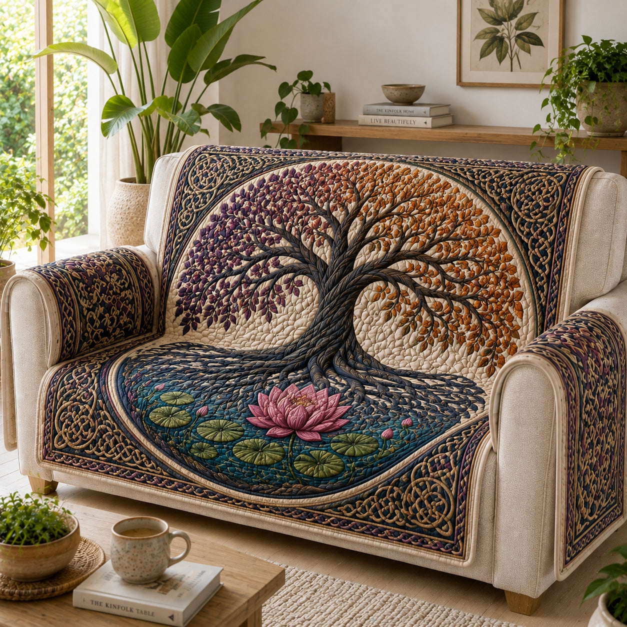 Sacred Lotus Grove Quilted Sofa Cover NCU0VL3859