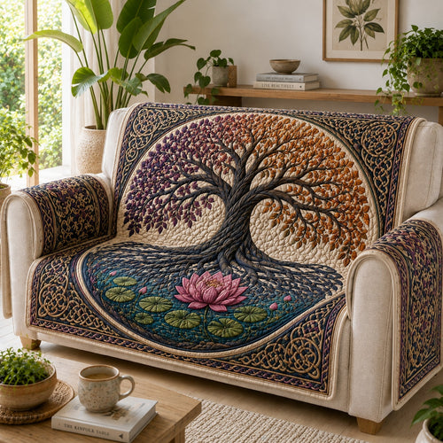 Sacred Lotus Grove Quilted Sofa Cover NCU0VL3859