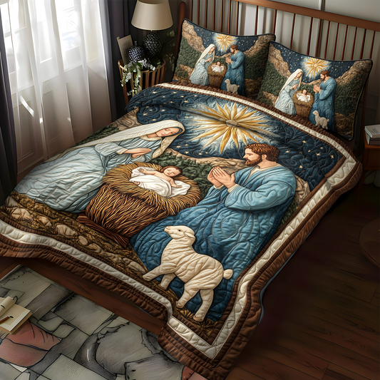 Sacred Manger Glow 3-Piece Quilted Bedding Set NCU0DK1859