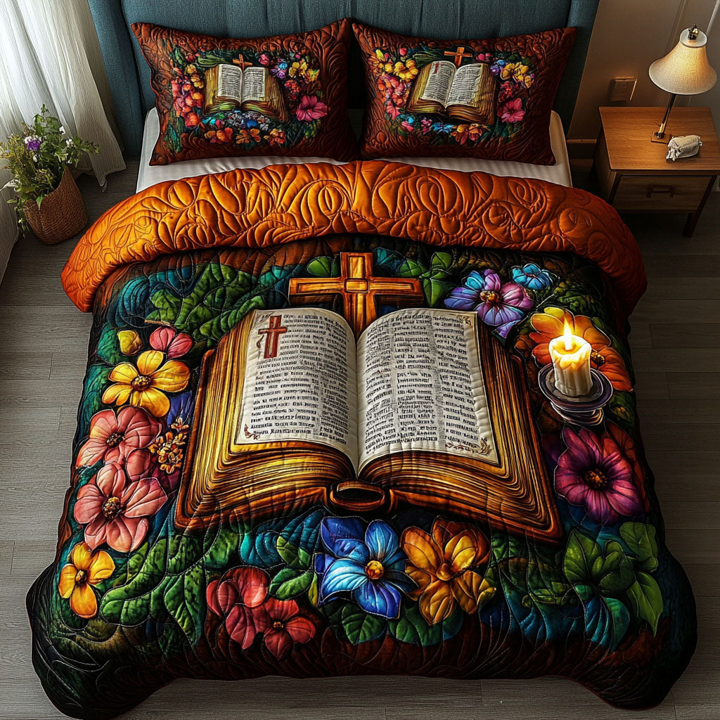 Sacred Pages 3-Piece Quilted Bedding Set NCU0NT6728