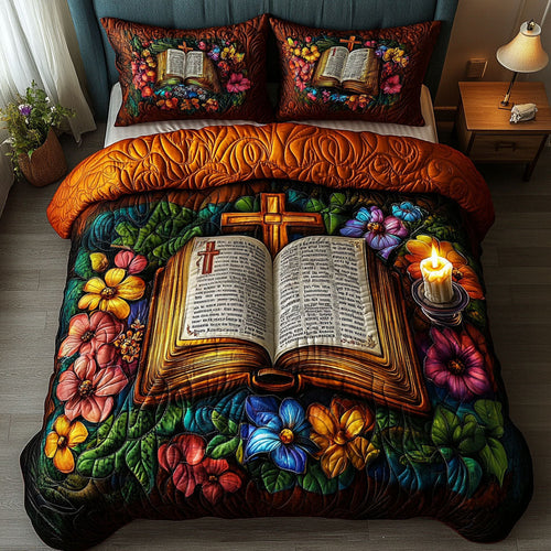 Sacred Pages 3-Piece Quilted Bedding Set NCU0NT6728