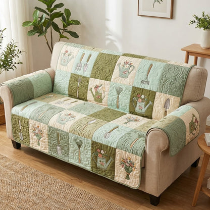 Sage Blossom Quilted Sofa Cover NCU0TV1798