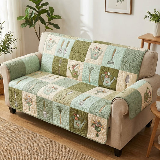 Sage Blossom Quilted Sofa Cover NCU0TV1798
