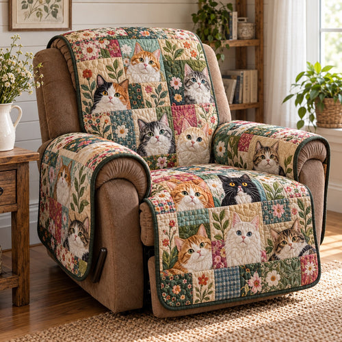 Sage Cat Cottage Quilted Sofa Cover NCU0PT12297