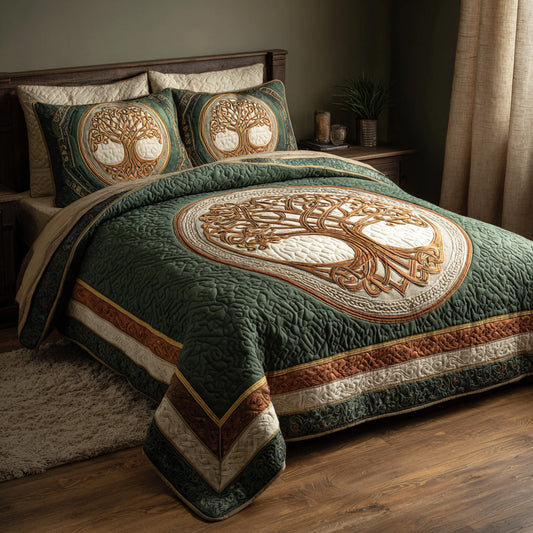 Sage Circle 3-Piece Quilted Bedding Set NCU0VL3126