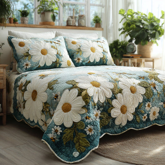 Sage Daisy Garden 3-Piece Quilted Bedding Set NCU0VL3045