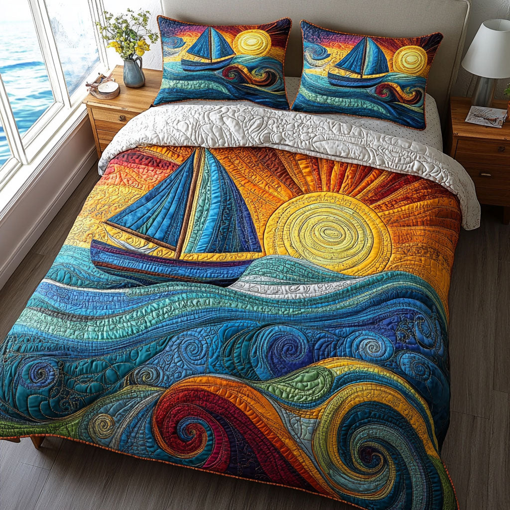Sail Into the Sunset 3-Piece Quilted Bedding Set NCU0PT5453