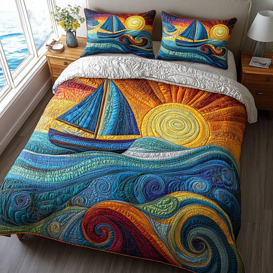 Sail Into the Sunset 3-Piece Quilted Bedding Set NCU0PT5453